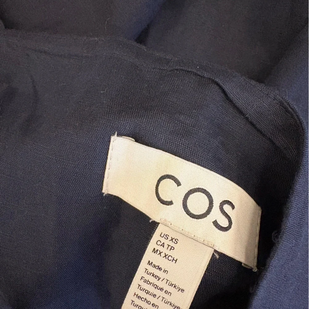 COS || Tie-Detail Linen Jumpsuit Wide Leg Shoulder Bows Navy Blue XS‎
